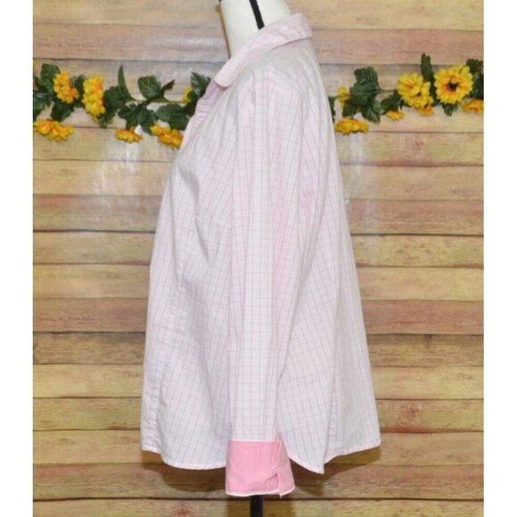 George Ladies XL 16-18 Pink Plaid Button Up Long Sleeve Blouse Top Contrast Cuff - Picture 5 of 10
